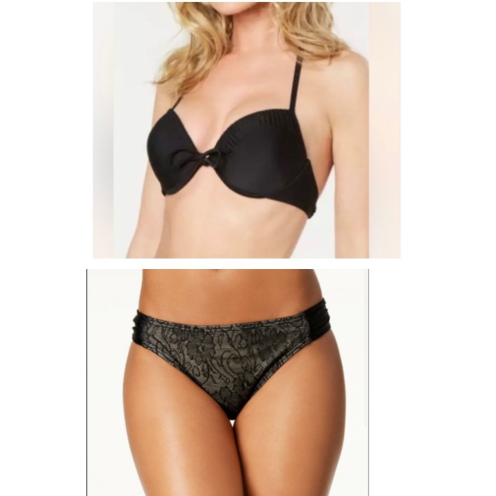 California Waves Black Bikini Set 2 Piece Swimsuit Push Up Bra Top Lace Bottoms